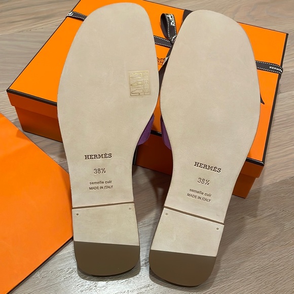 LBNIB AUTHENTIC HERMES Suede Purple & Hot Pink Orans SZ. 38.5 or 8.5 - Picture 11 of 14